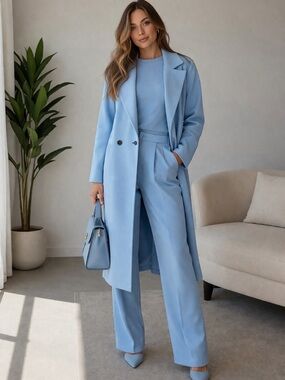 Beautiful Powder Blue Trench Coat to complete that perfect MonoChromatic Look